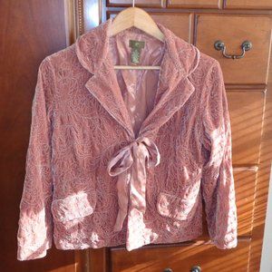 Anthropologie Fei Pink Embroidered Velvet Jacket
